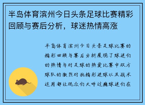 半岛体育滨州今日头条足球比赛精彩回顾与赛后分析，球迷热情高涨