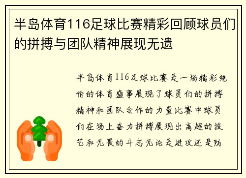 半岛体育116足球比赛精彩回顾球员们的拼搏与团队精神展现无遗
