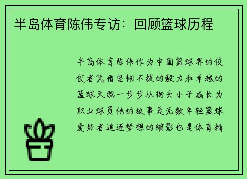 半岛体育陈伟专访：回顾篮球历程